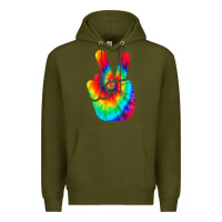 Army Green cool peace hand tie dye t shirt for boys and girls Premium Hoodie - artisFamous