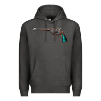 Charcoal Heather Revolver Handgun Premium Hoodie - artisFamous
