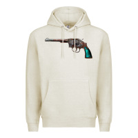 Oatmeal Heather Revolver Handgun Premium Hoodie - artisFamous