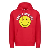 Red retro   have a nice day   smile happy face Premium Hoodie - artisFamous