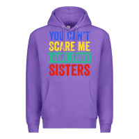 Purple you can't scare me i have three sisters funny brother Premium Hoodie - artisFamous