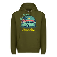 Army Green Vintage Funny Beetle Bug Distressed Classic Cars Old Bugs Never Die Premium Hoodie - artisFamous