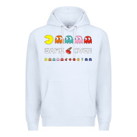 White cool retro 80s pacman ghosts video games Premium Hoodie - artisFamous