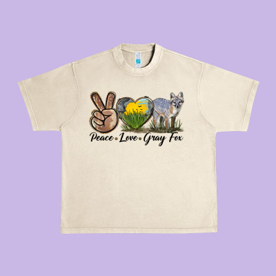 Peace Love Gray Fox Urban Heavy Tee Designed By Lillyallendesigns