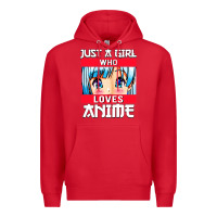 Red just a girl who loves anime japanese cute Premium Hoodie - artisFamous