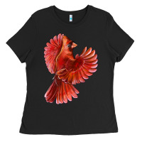 Black Flying Northern Cardinal Bird Ladies Tee - LillyAllenDesigns