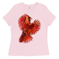 Bubblegum Pink Flying Northern Cardinal Bird Ladies Tee - LillyAllenDesigns