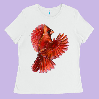 Flying Northern Cardinal Bird Ladies Tee Designed By Lillyallendesigns