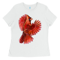 White Flying Northern Cardinal Bird Ladies Tee - LillyAllenDesigns