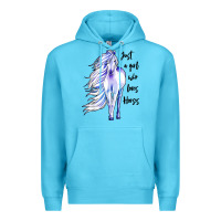 Ocean Blue just a girl who loves horses Premium Hoodie - artisFamous