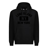 Black long island ny gym style distressed amber print Premium Hoodie - artisFamous