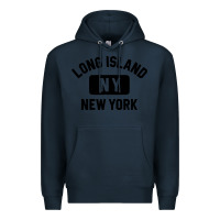 Navy long island ny gym style distressed amber print Premium Hoodie - artisFamous