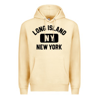 Long Island Ny Gym Style Distressed Amber Print Premium Hoodie | Teevron