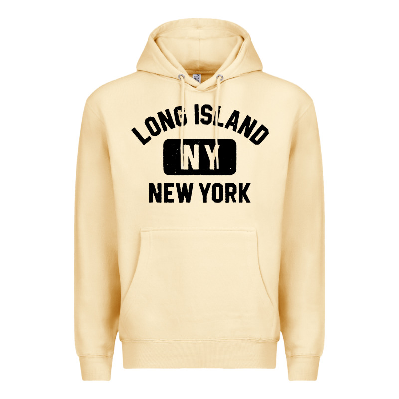 Long Island Ny Gym Style Distressed Amber Print Premium Hoodie by artisFamous | Teevron