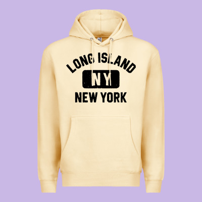 Long Island Ny Gym Style Distressed Amber Print Premium Hoodie Designed By Artisfamous