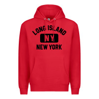 Red long island ny gym style distressed amber print Premium Hoodie - artisFamous