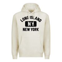 Oatmeal Heather long island ny gym style distressed amber print Premium Hoodie - artisFamous