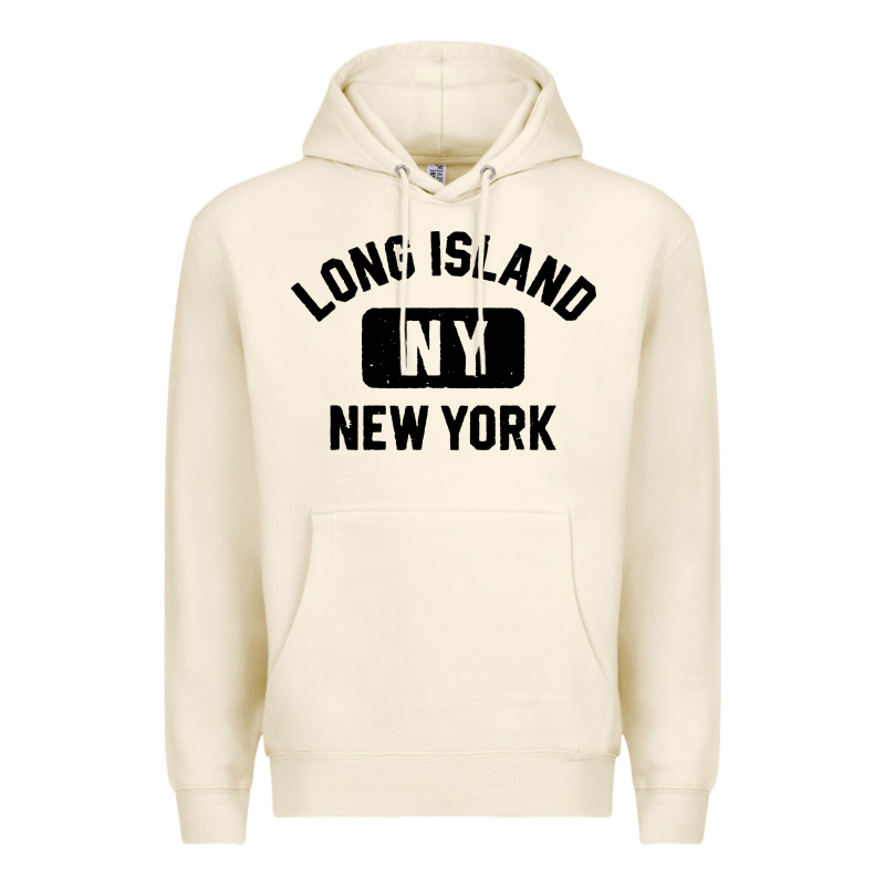 Long Island Ny Gym Style Distressed Amber Print Premium Hoodie by artisFamous | Teevron