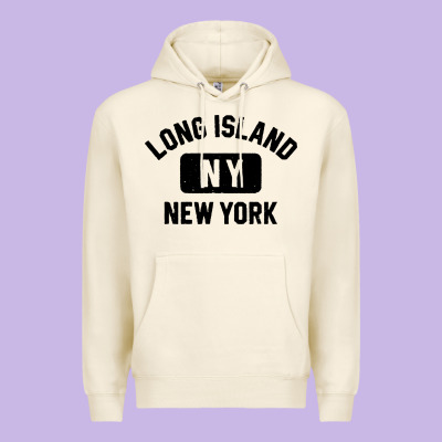 Long Island Ny Gym Style Distressed Amber Print Premium Hoodie Designed By Artisfamous