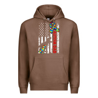 Chestnut mens distressed dinosaur autism dad usa flag Premium Hoodie - artisFamous