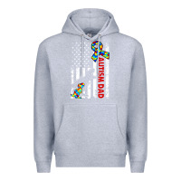 Heather Grey mens distressed dinosaur autism dad usa flag Premium Hoodie - artisFamous