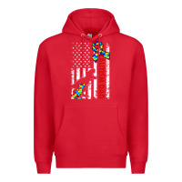 Red mens distressed dinosaur autism dad usa flag Premium Hoodie - artisFamous
