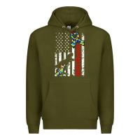 Army Green mens distressed dinosaur autism dad usa flag Premium Hoodie - artisFamous
