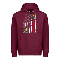 Mens Distressed Dinosaur Autism Dad Usa Flag Premium Hoodie | Teevron