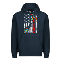 Navy mens distressed dinosaur autism dad usa flag Premium Hoodie - artisFamous