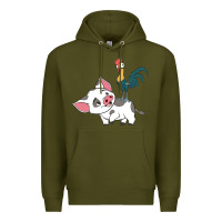 Army Green hei hei rooster and pig funny cartoon Premium Hoodie - artisFamous