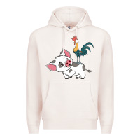 Pale Pink hei hei rooster and pig funny cartoon Premium Hoodie - artisFamous