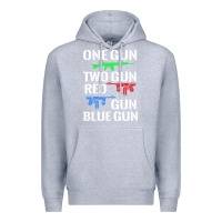 Heather Grey one gun two gun red gun blue gun Premium Hoodie - artisFamous