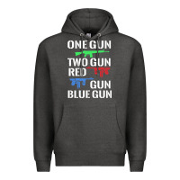 Charcoal Heather one gun two gun red gun blue gun Premium Hoodie - artisFamous