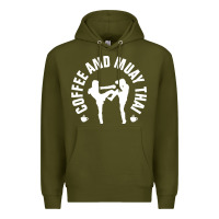 Army Green caffè e muay thai divertente Premium Hoodie - artisFamous