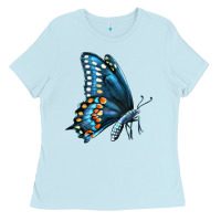 Baby Blue Black Shallowtail Ladies Tee - LillyAllenDesigns