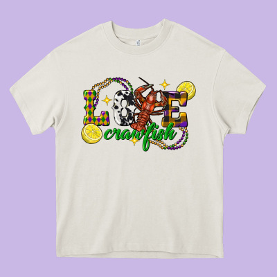 Mardi Gras Love Crawfish Heavy Core Tee Designed By Fadigitalartstudio