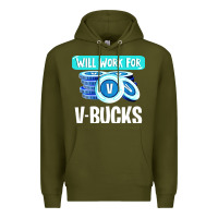 Army Green will work for v bucks youth gamer Premium Hoodie - artisFamous