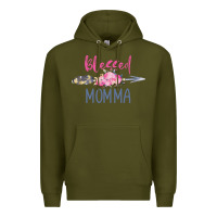 Army Green blessed momma Premium Hoodie - artisFamous