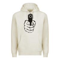 Oatmeal Heather hands up pistol Premium Hoodie - artisFamous
