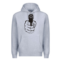 Heather Grey hands up pistol Premium Hoodie - artisFamous