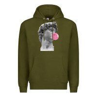 Army Green Vaporwave statue head with bubblegum Premium Hoodie - artisFamous