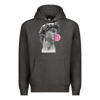 Charcoal Heather Vaporwave statue head with bubblegum Premium Hoodie - artisFamous