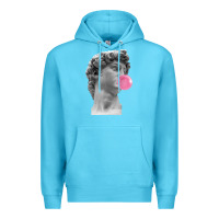 Ocean Blue Vaporwave statue head with bubblegum Premium Hoodie - artisFamous