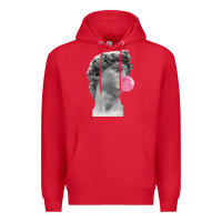 Red Vaporwave statue head with bubblegum Premium Hoodie - artisFamous