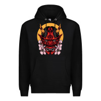 Black demon oni mask Premium Hoodie - artisFamous