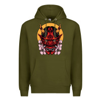 Army Green demon oni mask Premium Hoodie - artisFamous