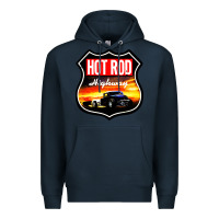 Navy HOT ROD GARAGE CAR Premium Hoodie - artisFamous
