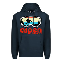 Navy aspen colorado ski mountain skiing retro vacation Premium Hoodie - artisFamous