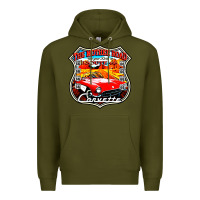 Army Green CLASSIC CARS ROUTE 66 Premium Hoodie - artisFamous