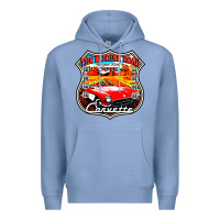 Colony Blue CLASSIC CARS ROUTE 66 Premium Hoodie - artisFamous